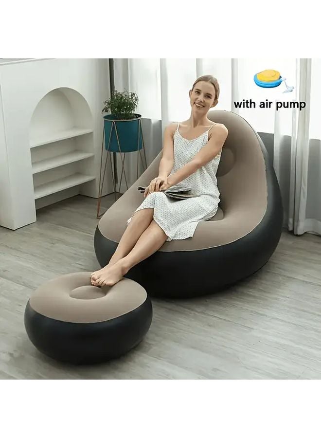 Coffee Color Inflatable Sofa With Foot Pump Portable Space Saving Comfortable For All Seasons - Image 1